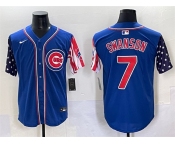 Men's Chicago Cubs #7 Dansby Swanson Royal 2025 Independence Day Vapor Premier Limited Stitched Baseball Jersey