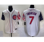 Men's Chicago Cubs #7 Dansby Swanson White 2025 Independence Day Vapor Premier Limited Stitched Baseball Jersey