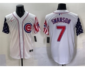 Men's Chicago Cubs #7 Dansby Swanson White 2025 Independence Day Vapor Premier Limited Stitched Baseball Jersey