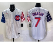 Men's Chicago Cubs #7 Dansby Swanson White Pinstripe 2025 Independence Day Vapor Premier Limited Stitched Baseball Jersey