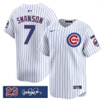 Men's Chicago Cubs #7 Dansby Swanson White Pinstripe 'Ryne Sandberg Tribute' Vapor Limited V3 Stitched Baseball Jersey