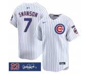 Men's Chicago Cubs #7 Dansby Swanson White Pinstripe 'Ryne Sandberg Tribute' Vapor Limited V3 Stitched Baseball Jersey