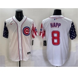 Men's Chicago Cubs #8 Ian Happ White 2025 Independence Day Vapor Premier Limited Stitched Baseball Jersey