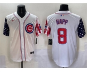 Men's Chicago Cubs #8 Ian Happ White 2025 Independence Day Vapor Premier Limited Stitched Baseball Jersey
