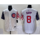 Men's Chicago Cubs #8 Ian Happ White Pinstripe 2025 Independence Day Vapor Premier Limited Stitched Baseball Jersey