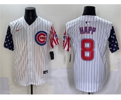 Men's Chicago Cubs #8 Ian Happ White Pinstripe 2025 Independence Day Vapor Premier Limited Stitched Baseball Jersey