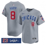 Men's Chicago Cubs #8 lan Happ Gray 'Ryne Sandberg Tribute' Vapor Limited V3 Stitched Baseball Jersey