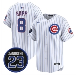 Men's Chicago Cubs #8 lan Happ White Pinstripe 'Ryne Sandberg Tribute' Vapor Limited V2 Stitched Baseball Jersey