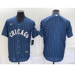 Men's Chicago Cubs Blank Navy Blue Pinstripe Stitched MLB Cool Base Nike Jersey