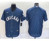Men's Chicago Cubs Blank Navy Blue Pinstripe Stitched MLB Cool Base Nike Jersey