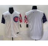 Men's Chicago Cubs Blank White Pinstripe 2025 Independence Day Vapor Premier Limited Stitched Baseball Jersey