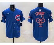 Men's Chicago Cubs Royal Harry Caray 'Holy Cow' Patch Limited Stitched Baseball Jersey