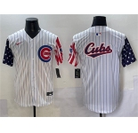 Men's Chicago Cubs Team Big Logo White Pinstripe 2025 Independence Day Vapor Premier Limited Stitched Baseball Jersey