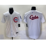 Men's Chicago Cubs Team Big Logo White Pinstripe 2nd Alternate Limited Stitched Baseball Jersey