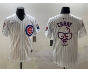 Men's Chicago Cubs White Harry Caray 'Holy Cow' Patch Limited Stitched Baseball Jersey