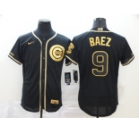 Nike Men's Chicago Cubs #9 Javier Baez Black Retro gold font Fashion Flex Base Authentic Baseball Jersey