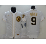 Nike Men's Chicago Cubs #9 Javier Baez White Retro gold font Fashion Flex Base Authentic Baseball Jersey