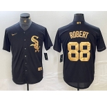 Men's Chicago White Sox #88 Luis Robert Black Gold Cool Base Stitched Baseball Jersey