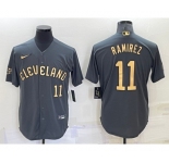 Men's Cleveland Indians #11 Jose Ramirez Number Grey 2022 All Star Stitched Cool Base Nike Jersey