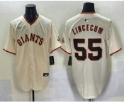 Men's San Francisco Giants #55 Tim Lincecum Cream Limited Stitched Jersey