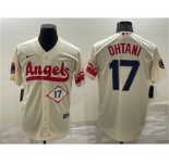 Men's Los Angeles Angels #17 Shohei Ohtani Number Cream 2022 City Connect Cool Base Stitched Jersey