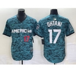 Men's Los Angeles Angels #17 Shohei Ohtani Number Teal 2023 All Star Cool Base Stitched Jersey1