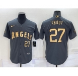 Men's Los Angeles Angels #27 Mike Trout Number Grey 2022 All Star Stitched Cool Base Nike Jersey