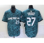 Men's Los Angeles Angels #27 Mike Trout Number Teal 2023 All Star Cool Base Stitched Jersey3