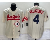 Men's Los Angeles Angels #4 Andrew Velazquez Number Cream 2022 City Connect Cool Base Stitched Jersey