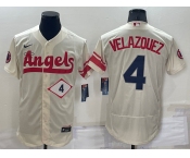 Men's Los Angeles Angels #4 Andrew Velazquez Number Cream 2022 City Connect Flex Base Stitched Jersey