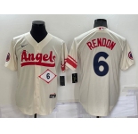 Men's Los Angeles Angels #6 Anthony Rendon Number Cream 2022 City Connect Cool Base Stitched Jersey