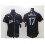 Men's Los Angeles Angels of Anaheim #17 Shohei Ohtani Black 2021 Iridescent Logo Jersey