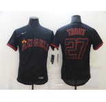 Men's Nike Los Angeles Angels #27 Mike Trout  Black Red Flex Base Authentic Baseball Jersey