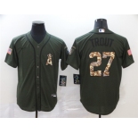 Men's Nike Los Angeles Angels #27 Mike Trout Green Salute to Service Baseball Jersey