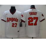 Men's Nike Los Angeles Angels #27 Mike Trout White Retro Stitched Baseball Jersey