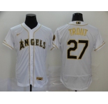 Nike Men's Los Angeles Angels of Anaheim #27 Mike Trout White Gold Home Flex Base Authentic Collection Baseball Jersey