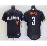 Men's Baltimore Orioles #3 Jorge Mateo Black 2023 City Connect Flex Base Stitched Jersey 1