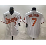 Men's Baltimore Orioles #7 Jackson Holliday Number White Limited Cool Base Stitched Jersey