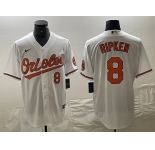 Men's Baltimore Orioles #8 Cal Ripken Jr Number White Cool Base Stitched Jersey