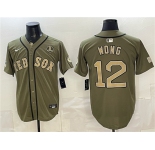 Men's Boston Red Sox #12 Connor Wong Olive Armed Forces Day Cool Base Stitched Baseball Jersey
