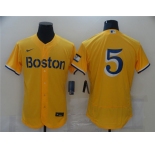 Men's Boston Red Sox #5 Enrique Hernandez Nike Gold 2021 City Connect Flex Base Authentic Collection Jersey