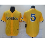 Men's Boston Red Sox #5 Enrique Hernandez Nike Gold-Light Blue 2021 City Connect Jersey