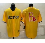 Men's Boston Red Sox Big Logo Gold 2021 City Connect Stitched MLB Cool Base Nike Jersey