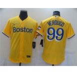 Men's Nike Boston Red Sox  #99 Alex Verdugo Gold 2021 City Connect Flex Base Authentic Collection Jersey