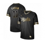 Men's Cincinnati Reds #11 Barry Larkin Authentic Black Gold Fashion Baseball Jersey