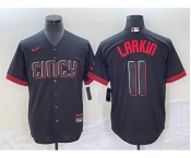 Men's Cincinnati Reds #11 Barry Larkin Black 2023 City Connect Cool Base Stitched Jersey1