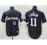 Men's Cincinnati Reds #11 Barry Larkin Black 'Gothic Queen City Edition' Vapor Premier Limited Stitched Baseball Jersey