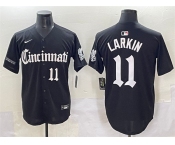 Men's Cincinnati Reds #11 Barry Larkin Black 'Gothic Queen City Edition' Vapor Premier Limited Stitched Baseball Jersey