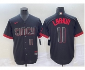 Men's Cincinnati Reds #11 Barry Larkin Number Black 2023 City Connect Cool Base Stitched Jersey1