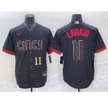 Men's Cincinnati Reds #11 Barry Larkin Number Black 2023 City Connect Cool Base Stitched Jersey2